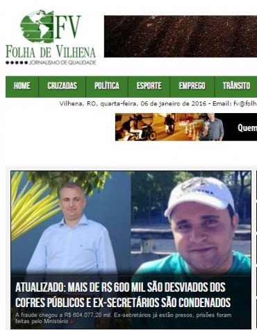 (Reprodução Folha de Vilhena)