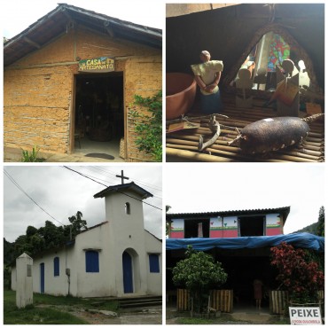 Quilombo  Campinho da Independência - Paraty Em sentido horário: Casa de artesanato; artesanato quilombola; igreja de São Benedito e restaurante Quilombola (recomendamos)