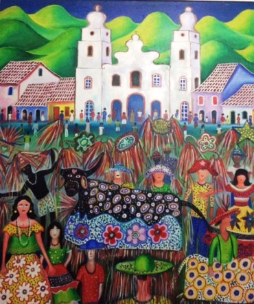 Este quadro retratando o Bumba-meu-boi não faz parte da exposição. Está lá e casa...