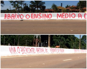 Vândalos da Unir borraram mureta da BR-364, recém limpa pelo BEC