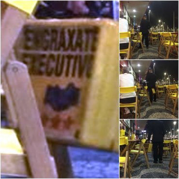 Na última noite em Salvador vimos esse homem de terno, gravata e sapatos brilhando. Trazia na mão uma pasta tipo 007 toda envolta em fita adesiva amarela, onde estava escrito "Engraxate Executivo". Gostaria de ter visto o cara em ação com essa indumentária. Avenida Oceânia - Barra - Salvador - BA